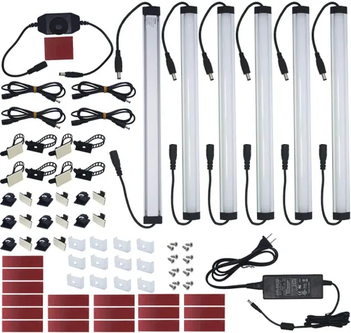 Vista 10 de Litever Kit de iluminación LED para debajo del gabinete, súper brillante, 6 barras de luz delgadas de 12 pulgadas, 31 W, 2000 lúmenes, regulable