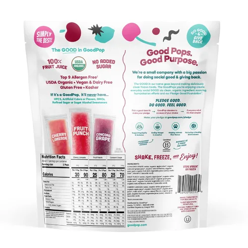 Vista 2 de GoodPop Paletas congeladoras orgánicas – 100% jugo, sin azúcar añadida – 20 unidades – 2