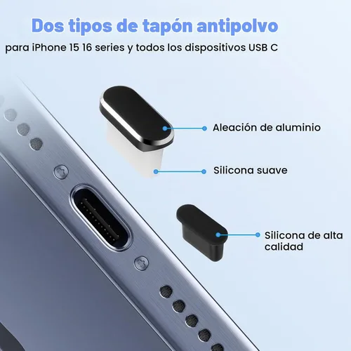 Vista 4 de Enchufe antipolvo USB C para iPhone 15, 16, 17, cubierta de puerto USB C, cubierta de altavoz de teléfono, limpiador de puerto de carga de teléfono
