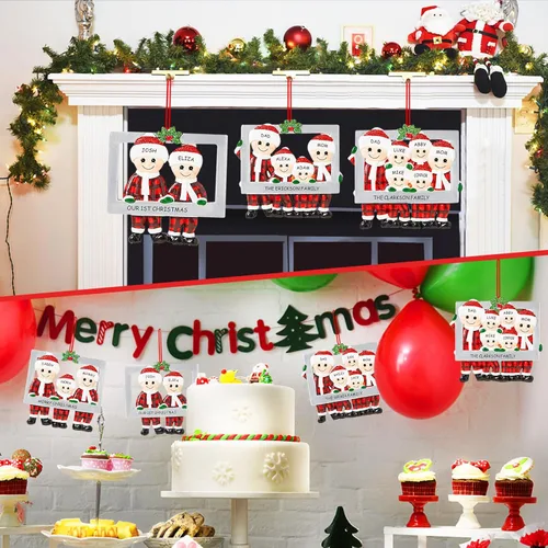 Vista 4 de Adorno de Navidad personalizado 2025, adorno para árbol de Navidad, marco personalizado de familia feliz hecho de cerámica, colgante con nombre