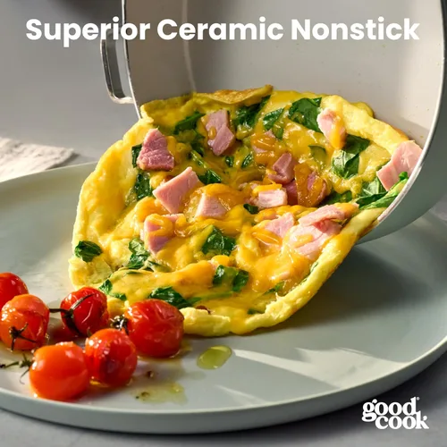 Vista 4 de GoodCook Sartén de cerámica con mango y tapa extraíbles, compatible con inducción, antiadherente y apta para horno, 3 cuartos de galón, verde salvia