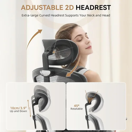 Vista 3 de Ergonomic Office Chair with Lumbar Support & Adjustable Headrest, High Back Mesh Computer Chair 360° Swivel Rolling Desk Chair Swivel Desk Chair for