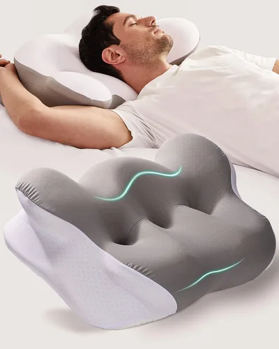 Vista 2 de Almohada cervical para el cuello, almohada de espuma viscoelástica para aliviar el dolor de cuello, almohada ergonómica de enfriamiento de contorno