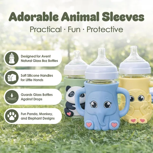 Vista 2 de Funda de silicona para botella de vidrio natural Philips Avent de 8 onzas Protector contra caídas + asas de fácil agarre Material seguro sin BPA