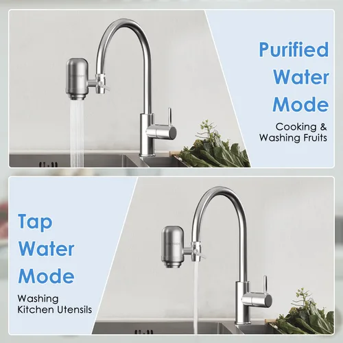 Vista 4 de Vortopt Filtro de agua para grifo para fregadero, flujo rápido, sistema de filtración de agua de montaje en grifo de 400 galones para agua