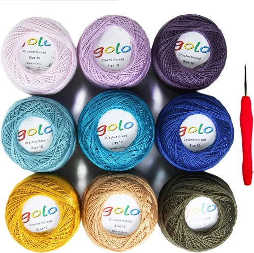 Vista 32 de Golo - 3 bolas de hilo de ganchillo tamaño 10, hilo de crochet para tejer a mano 102