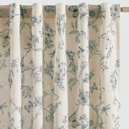 Vista 11 de JINCHAN Cortinas florales de lino para sala de estar, cortinas negras de estilo granja francesa de campo, cortinas de 63 pulgadas de largo, cortinas