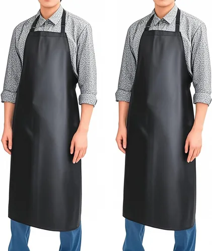 Vista 6 de Delantal de vinilo de goma impermeable de 40 pulgadas, delantal de chef resistente negro
