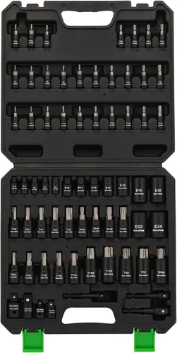 Vista 8 de TecoTek Juego de 67 piezas Master Torx Bit Socket y Enchufe Torx Externo, unidades de 1/4", 3/8" y 1/2", acero S2 y Cr-V, E4 - E24, T6 - T70, TT6