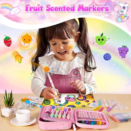 Vista 3 de CGBOOM Juego de marcadores perfumados con bonito estuche para niños, 40 marcadores de pintura como suministros de arte y regalo de creatividad