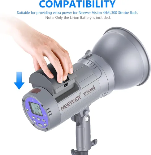 Vista 2 de Neewer Batería de iones de litio de alta capacidad recargable flash de repuesto para Q300, Vision 4, ML300 Estroboscópico de flash de estudio al