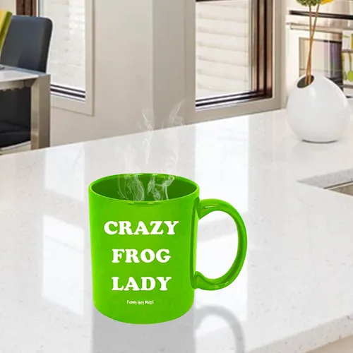 Vista 2 de Funny Guy Mugs Crazy Frog Lady Taza de café de cerámica – 11 oz – Taza de café divertida ideal para mujeres y hombres – Taza de café hilarante
