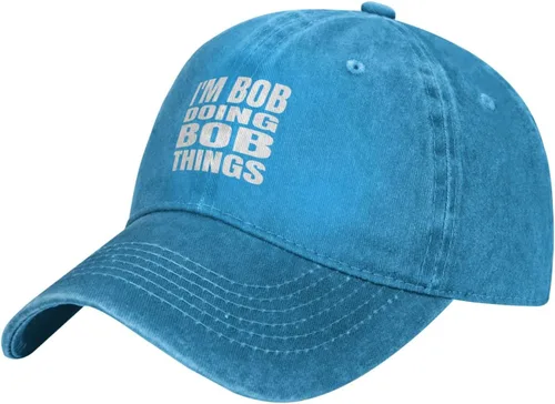 Vista 13 de Gorra de béisbol con texto en inglés "I'm Bob Doing Bob Things Distressed Dad", gorra de béisbol para hombre de los años 90, de mezclilla lavada