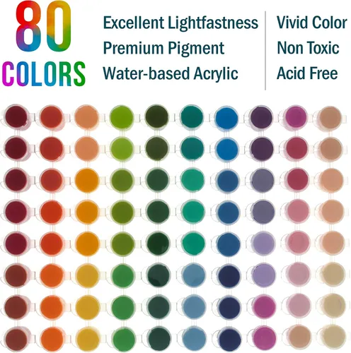 Vista 2 de U.S. Art Supply Juego de pintura acrílica, kit de pintura de 80 colores para lienzo, madera, roca y manualidades, pinturas artísticas no tóxicas