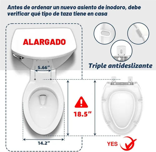 Vista 4 de Asiento de inodoro alargado elevado para personas mayores, Cierre Lento, Asiento de inodoro elevado, Resistencia Pesada, Nunca se afloja, Asiento