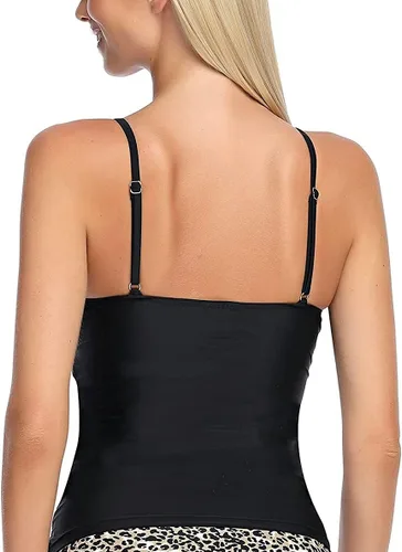 Vista 5 de Ocean Blues Traje de baño tankini retro para mujer, con control de abdomen, solo parte superior