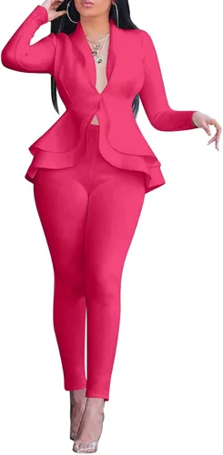 Vista 13 de Salimdy 2 Piece Outfits for Women Long Sleeve Dressy Blazer Pants Suits Negro