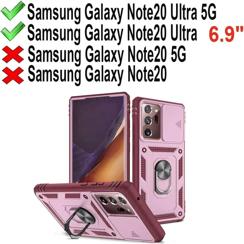 Vista 8 de PASNEW Funda rosa para Samsung Note 20 Ultra, funda para lente de cámara y soporte, funda rígida militar resistente a prueba de golpes para Galaxy
