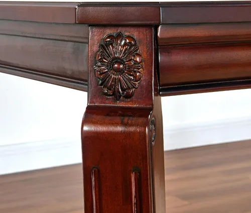 Vista 8 de PADMA HOUSE Mesa de comedor tradicional de madera maciza para 6, 59 pulgadas de largo, mesa rectangular de madera con patas curvas, escritorio