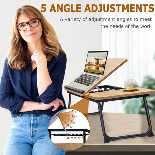 Vista 5 de Mesa portátil ajustable para cama, mesa de cama para portátiles, soporte para portátil para camas, escritorio de regazo plegable para portátiles