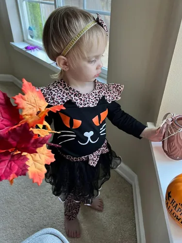 Vista 3 de Traje de Halloween para niñas pequeñas, traje de gato guepardo para otoño e invierno, traje de leopardo