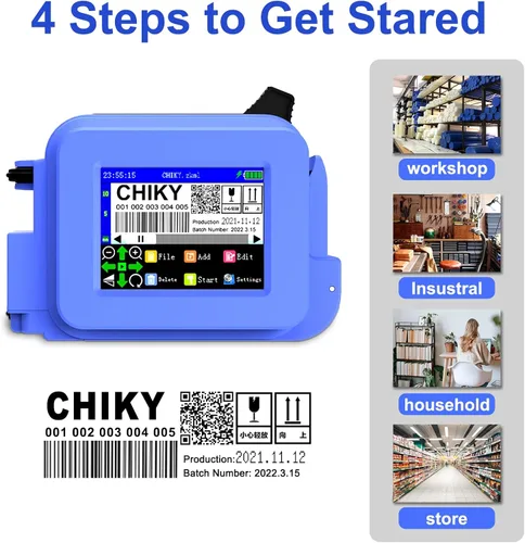 Vista 3 de CHIKYTECH Mini impresora de inyección de tinta mejorada para todos los materiales, máquina de impresión portátil para fecha y hora código de barras