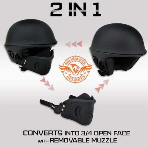 Vista 2 de Milwaukee Helmets MPH9831DOT Rascal - Casco de motocicleta 2 en 1 de cara abierta 3/4, negro brillante, para hombres y mujeres, talla S