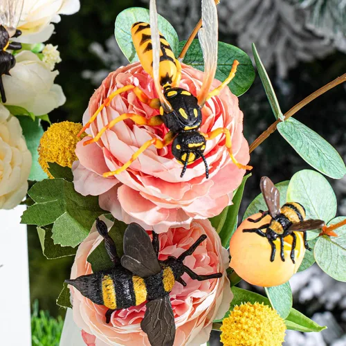 Vista 6 de RoundFunny Juego de 20 figuras de abeja de miel realistas, varios modelos de abejas, abejas falsas, colección educativa temprana de criaturas
