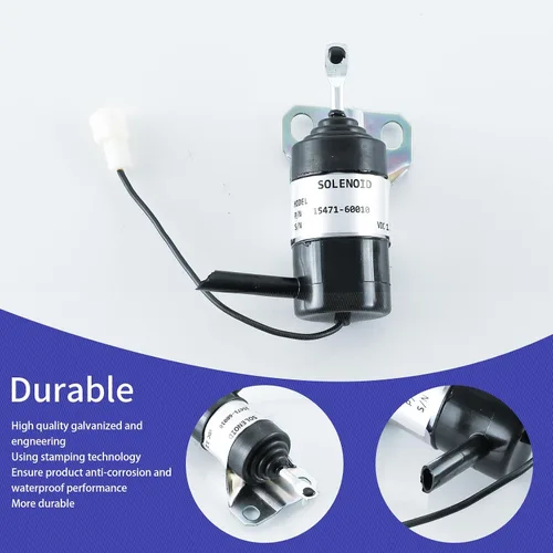Vista 3 de 15471-60010 Solenoide de apagado de combustible 052600-1000 15471-60013 Reemplazo para Kubota R400B R410 R410B R420 R510 R510B R520 Solenoide