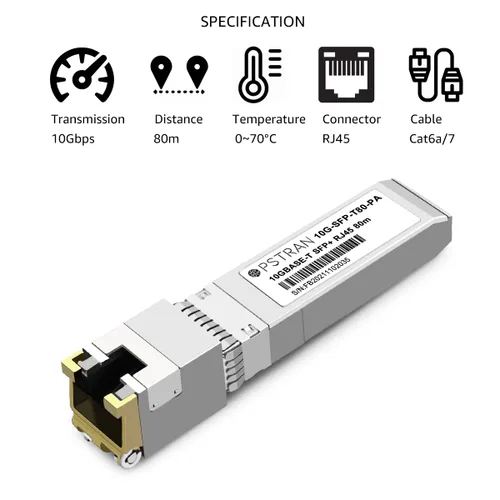 Vista 25 de Módulo transceptor de cobre 10GBASE-T SFP+ RJ45 compatible con Arista SFP-10GE-T 10G SFP+ 98.4 ft Cat6a/7 Para Arista