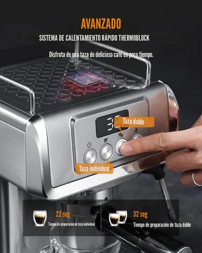 Vista 4 de SHARDOR - Máquina de café expreso de 20 barras para el hogar con pantalla LCD y varita de vapor