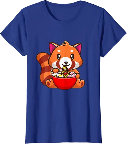 Vista 32 de Camiseta Kawaii Anime Red Panda Eating Ramen Noodles, Negro, S