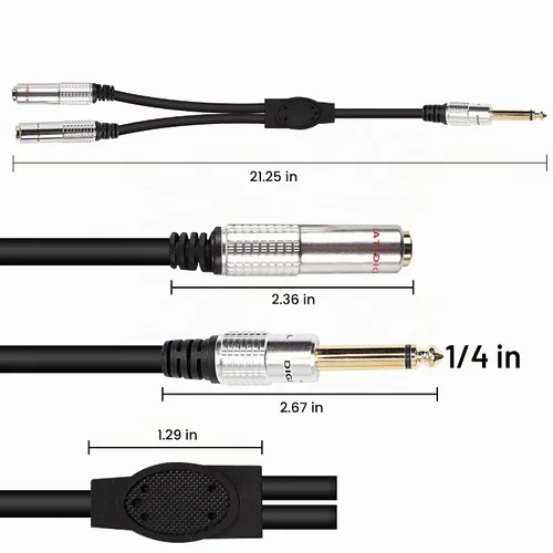 Vista 2 de XMSJSIY Cable divisor en Y de señal de guitarra TS de 0.25 in - 1.6 ft/1,6