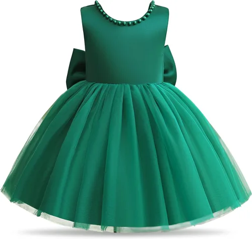 Vista 2 de NNJXD - Vestido de princesa de tul y manga larga de princesa para niña, niña pequeña y bebé, vestido floral de boda para niña