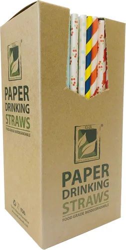 Vista 7 de Pajitas de papel a rayas verdes (250 unidades) de 7.75 pulgadas de largo, 0.236 in de diámetro, ecológicas, biodegradables, popotes desechables