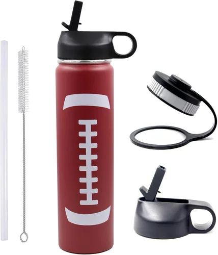 Vista 20 de Botella de agua de baloncesto de 12 onzas, botella de agua deportiva aislada al vacío de acero inoxidable con popote y 2 tapas, botella de agua