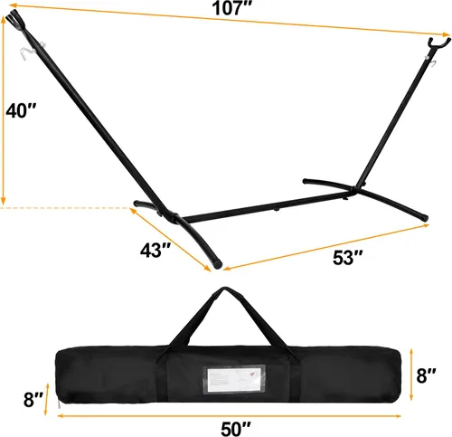 Vista 10 de SUPER DEAL Hamaca portátil para 2 personas con soporte de hamaca de 9 pies, capacidad de 620 libras, cama de hamaca ajustable con funda