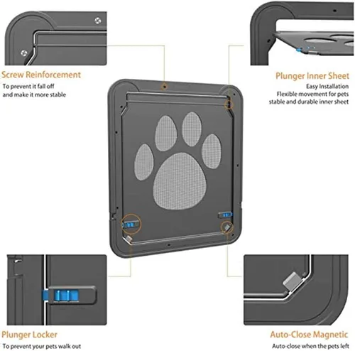Vista 5 de LESTP - Puerta mosquitera para perros y gatos con solapa magnética para puertas correderas (pequeña), cerradura automática