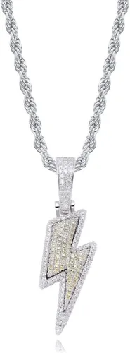 Vista 13 de JINAO Hip Hop - Colgante con diseño de rayo chapado en oro de 18 quilates con circonita cúbica con micropave de imitación de diamante para hombres