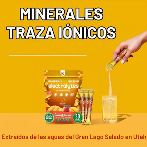 Vista 6 de Keppi Paquetes de electrolitos en polvo, sabor a mango, 30 porciones, suplemento de hidratación sin azúcar con potasio, magnesio, sodio, keto