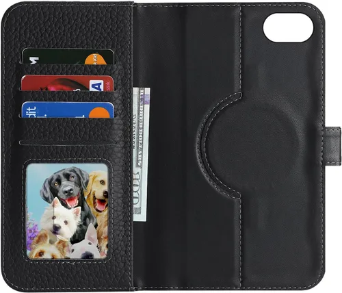 Vista 3 de Funda desmontable de cuero genuino para iPhone SE 2020/SE 2022/7/8, funda magnética 2 en 1 extraíble, soporte de carga Magsafe, funda protectora