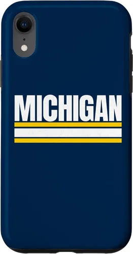 Vista 25 de Michigan - Carcasa para iPhone 17, diseño tradicional de líneas de rayas amarillas/blancas