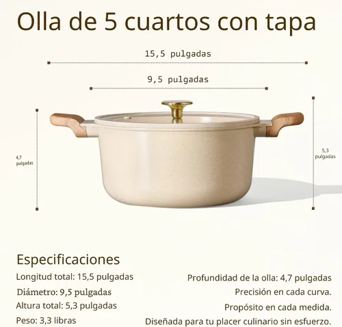Vista 2 de CAROTE Olla de 5 cuartos de galón antiadherente con tapa, olla de sopa, olla de cerámica de 5 cuartos con tapa, avena de cerámica, olla de cocina