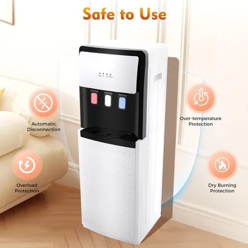 Vista 5 de Dispensador de agua de carga inferior para botella de 5 galones, enfriador de agua blanco caliente/frío/ambiente con capacidad de 1.32 galones/h