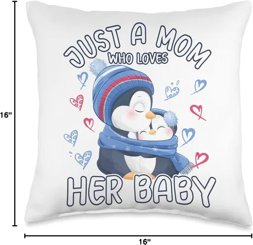 Vista 4 de Momlife Stuff Penguins Mom And Baby Gifts Penguin Just A Mom Who Loves Her Baby - Almohada de 16 x 16 pulgadas, multicolor