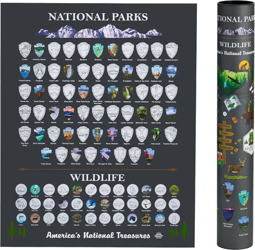 Vista 10 de Bright Standards Póster de los parques nacionales para raspar mapa de Estados Unidos [incluye vida silvestre], mapa de parques nacionales, mapas