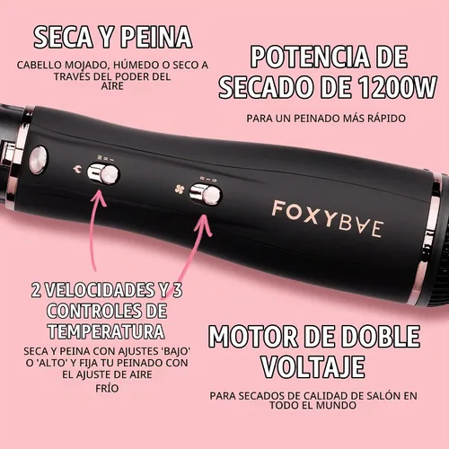 Vista 3 de Foxybae Super Styler - Juego de cepillos secadores 4 en 1 - Difusor, cepillo de soplado, barril de rizado de 1.25 pulgadas y cilindro de secado