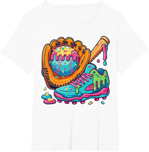 Vista 17 de Ice Cream Drip Baseball Stuff Baseball Drip For Boys Youth T-Shirt, Negro -, Pequeña