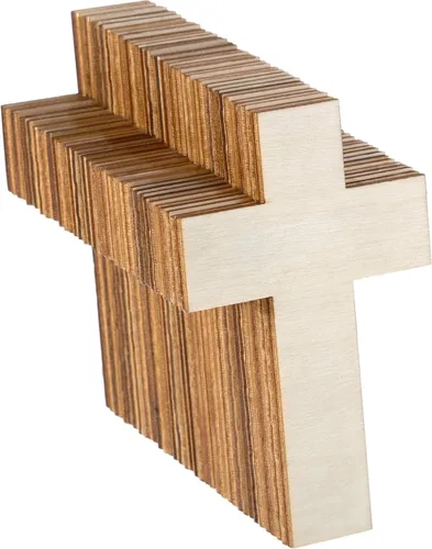 Vista 7 de meekoo 36 piezas de recortes de madera en blanco sin acabar en forma de cruz, piezas de madera para proyectos de manualidades artísticas