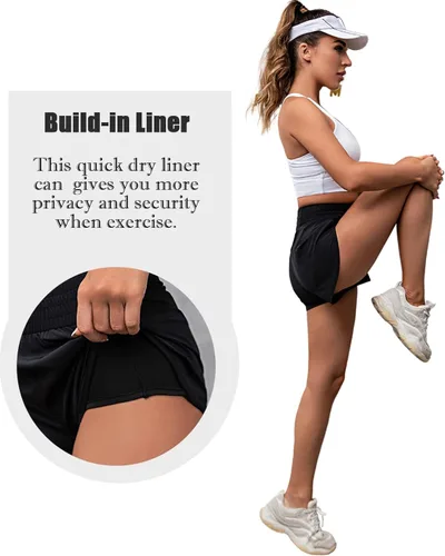 Vista 5 de BMJL Pantalones cortos deportivos de cintura alta para mujer, ligeros, para correr, gimnasio, entrenamiento, con bolsillo trasero